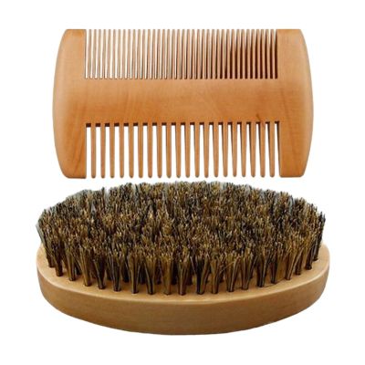 Moustache Brush and Comb Set, Shaving Brush and Comb for Hair & Mustache - Travel Styling & Grooming Accessories for Daily Home Use