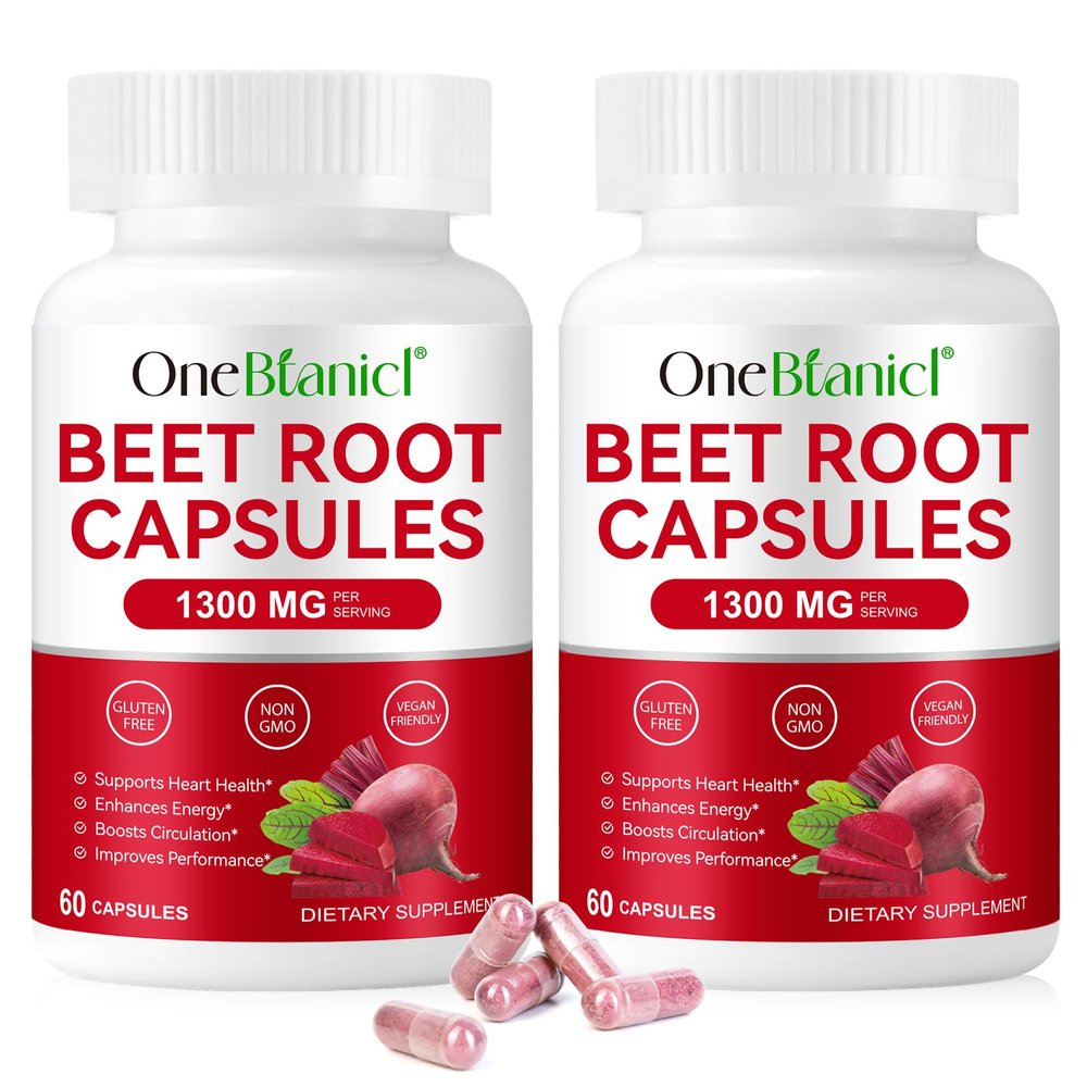 Beetroot Capsules, 120 Capsules Beetroot Supplement 1300mg, Nitric Oxide Boost, Natural Beet Root Extract Rich in Vitamins & Minerals, Non-GMO, Vegan, Gluten-Free Raw Powder