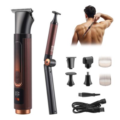 Back Shaver for Men, Mens Electric Back Shaver Body Grooming Kit, Cordless Back Hair Trimmer with Foldable Extendable Long Handle,Nose Hair Trimmer,Beard Trimmer,LED Display for Back Chest Face