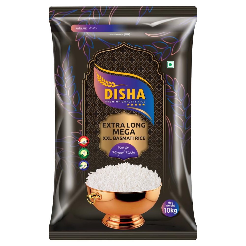 Disha Mega XXL 1121 Basmati Rice 10kg Extra Long Grain, Premium Quality, Extra Aroma, 1121 Biryani Rice, Traditional Taste, Restaurant & Family Pack