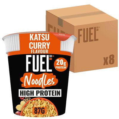 FUEL10K Katsu Curry High Protein Instant Noodles Pot, 20g Protein Meal or Snack, Ready in 4 Minutes, 87g (Pack of 8)