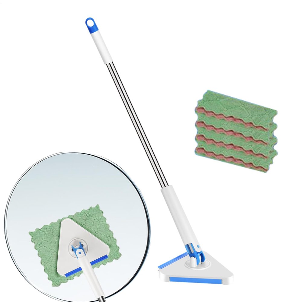 Uhngw Wall Cleaning Mop | 360 Degree Rotatable Triangular Cleaning Mop with 4 Pads | 47 Inch Handle Multipurpose Scrubber for Hardwood Tile Baseboard