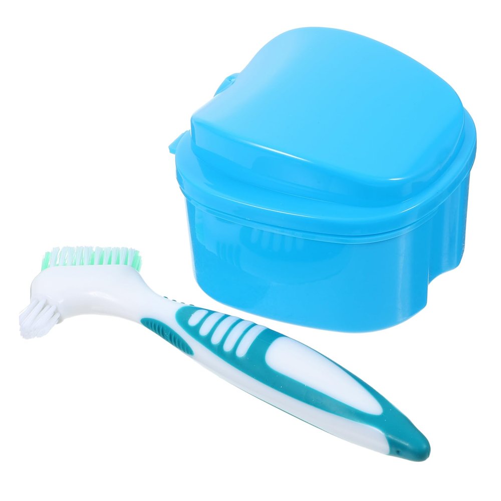 GANAZONO Denture Box for Denture Cleaning Storage Case Bath Soaking Container Strainer
