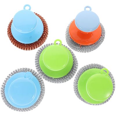Veemoon 5sets Metal Scrubber Kitchen Wire Brush for Pots Pans Dish Cleaning Brush Handle Home Use