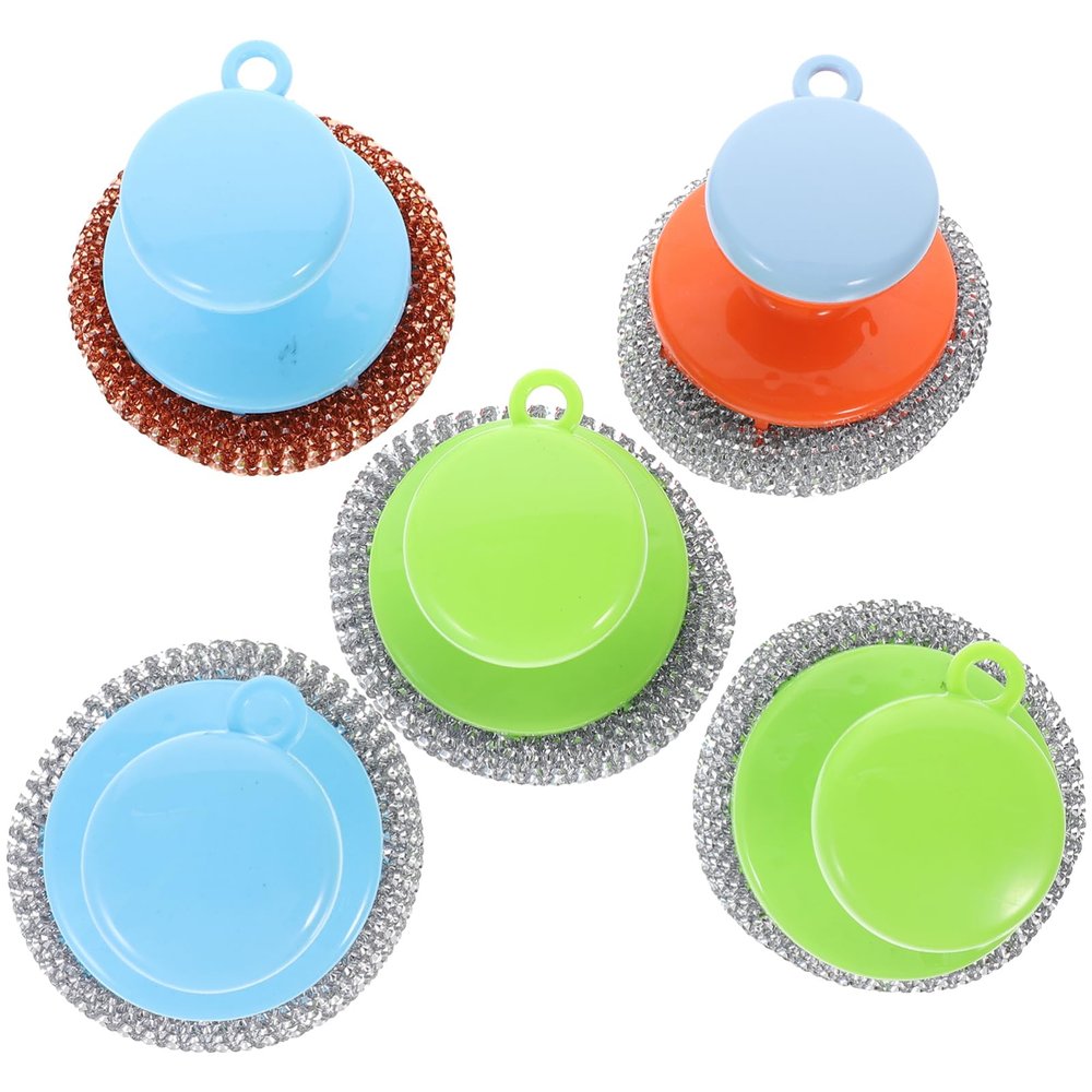 Veemoon 5sets Metal Scrubber Kitchen Wire Brush for Pots Pans Dish Cleaning Brush Handle Home Use