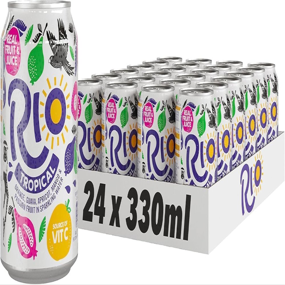 Rio Tropical Original Soft Drink, 330ml Cans, Pack of 24, Kandy Collection