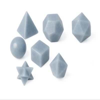 Natural Crystal Platonic Solid 7 Geometry Set Sacred Geometry Chakra Crystals for Meditation, Reiki, Healing & Dcor Crystal Energy Shapes for Spiritual Balance (Angelite)