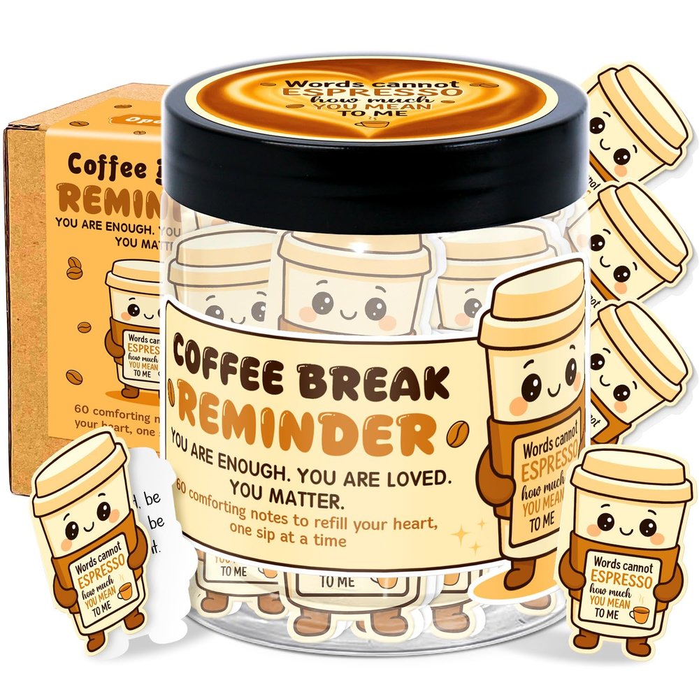 Emotional Support Coffee Funny Coffee Gifts For Men, Women - 60 Positive Coffees Daily Affirmation Cards Jar Inspirational Gifts for Women - Self Care Gift for Coworkers, Teens, Friends, Boss