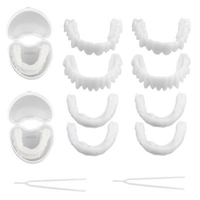 2 Pairs False Teeth Veneers Top and Bottom Fake Teeth Cosmetic Teeth Veneers Instant Comfort Clip in Veneers Teeth for Men and Women