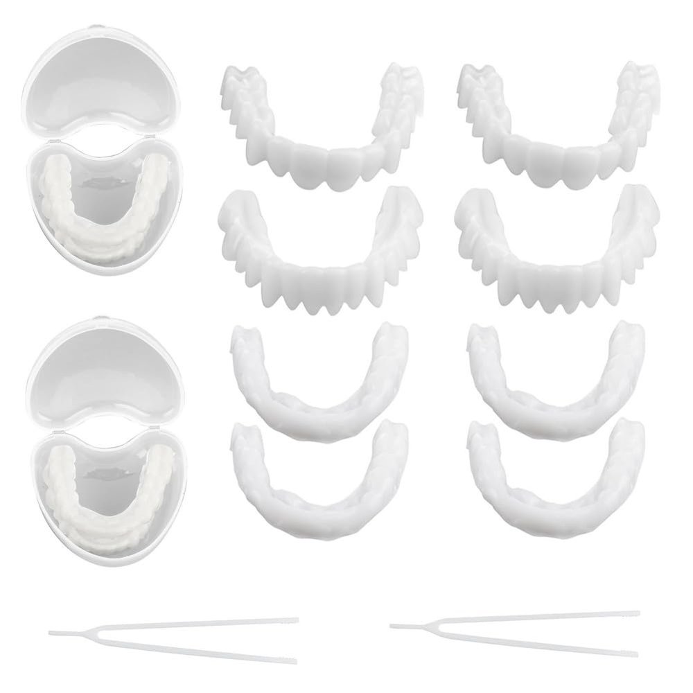 2 Pairs False Teeth Veneers Top and Bottom Fake Teeth Cosmetic Teeth Veneers Instant Comfort Clip in Veneers Teeth for Men and Women
