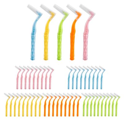 50pcs Interdental Brushes,Dental Brushes with Non-Slip Handle,5 Sizes Teeth Brushes Interdental,Soft Angled Head Tooth for Oral Cleaning(Multicolor)