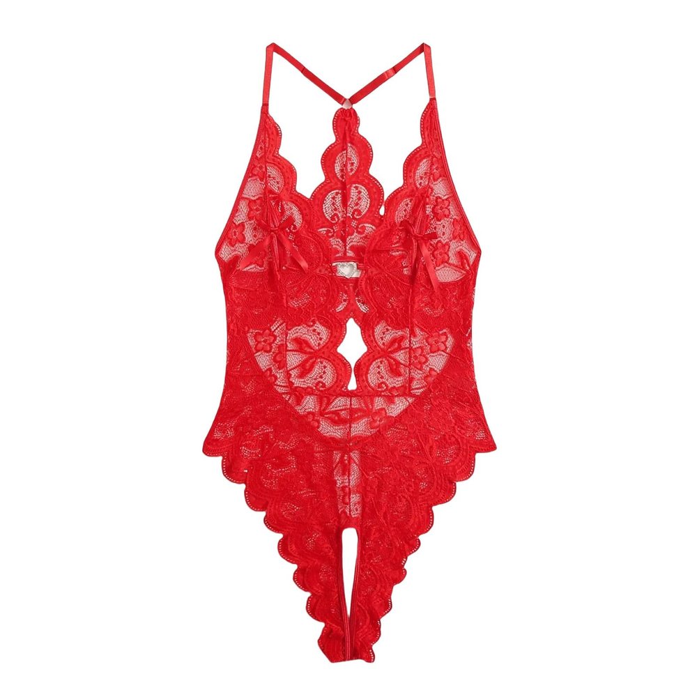 Crotchless Lingerie for Women Sets, Plus Size See Through Sex Tie up Lingeries Btsm Deep V Neck Sexy Lace Babydoll Lingerie See Through Mesh Nightdress