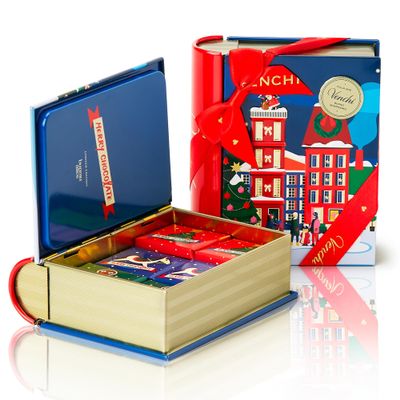 Venchi, Blue Christmas Mini Book with Assorted Granblend Chocolates, Milk and 75% Extra Dark, Limited Edition, 126 g, Gluten-Free, No Colourings or Preservatives, Gift Idea