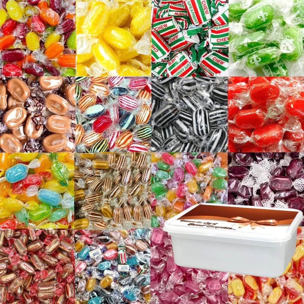 Assorted Hard Boiled Sweets - Wrapped Boiled Sweets Mix Selection 1kg Gift Tub - Assorted Sweet Pick and Mix for Parties, Gifts, and Sharing