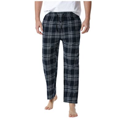 Mens Pyjama Bottoms Linen Nightwear Plaid Pajama Pants Sleepwear Lounge Pants, PJs Bottoms with Pockets Drawstring Gingham Trousers Men Black L