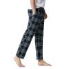 Mens Pyjama Bottoms Linen Nightwear Plaid Pajama Pants Sleepwear Lounge Pants, PJs Bottoms with Pockets Drawstring Gingham Trousers Men Black L view 2