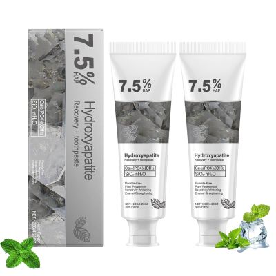 2PC Hydroxyapatite Toothpaste 7.5% Gentle & Effective Formula, Fresh Mint Flavour, Long-Lasting Fresh Breath, 4.23oz (120g)