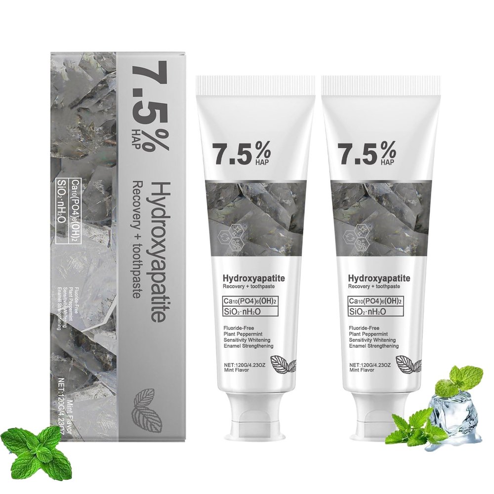 2PC Hydroxyapatite Toothpaste 7.5% Gentle & Effective Formula, Fresh Mint Flavour, Long-Lasting Fresh Breath, 4.23oz (120g)