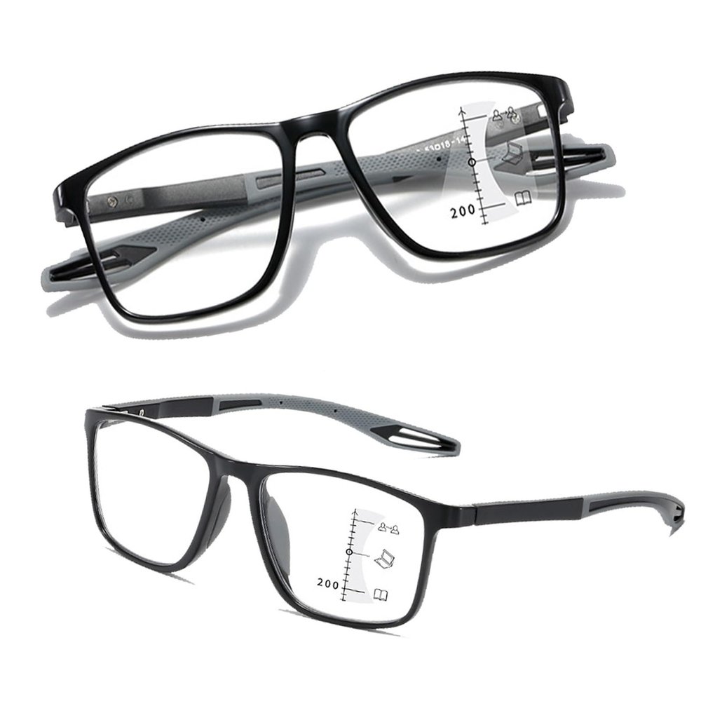 1 Pack Progressive Multifocus Reading Glasses With Comfort Spring Hinge, Blue Light Blocking Classes Readers (Black/Grey,1.5x)