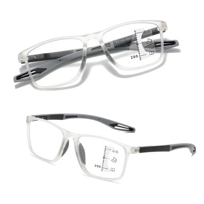 1 Pack Progressive Multifocus Reading Glasses With Comfort Spring Hinge, Blue Light Blocking Classes Readers (Clear/Grey,2.0x)