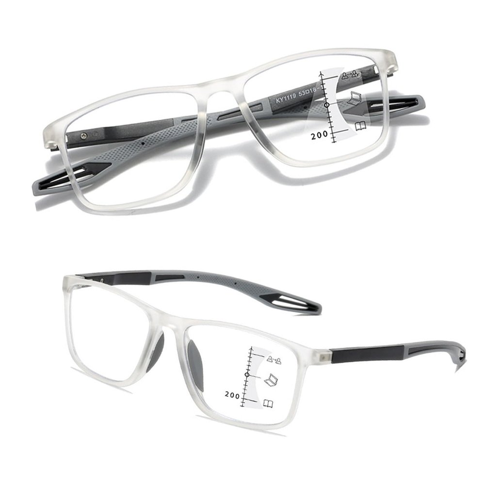 1 Pack Progressive Multifocus Reading Glasses With Comfort Spring Hinge, Blue Light Blocking Classes Readers (Clear/Grey,2.0x)