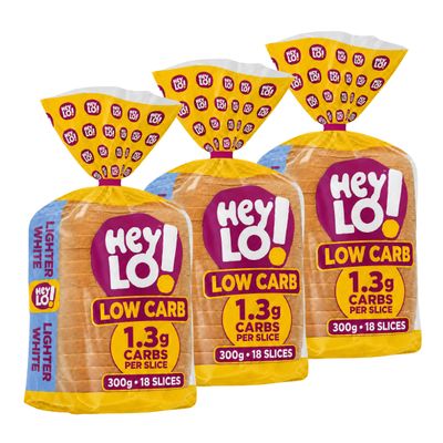 HeyLO Low Carb Lighter White Keto Bread, 3 x 300g, 1.3g Carbs