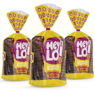 Heylo Keto Cinnamon & Raisin Bread 3 x 450g | Low Carb, High Fibre Loaf for Toast & Sandwiches