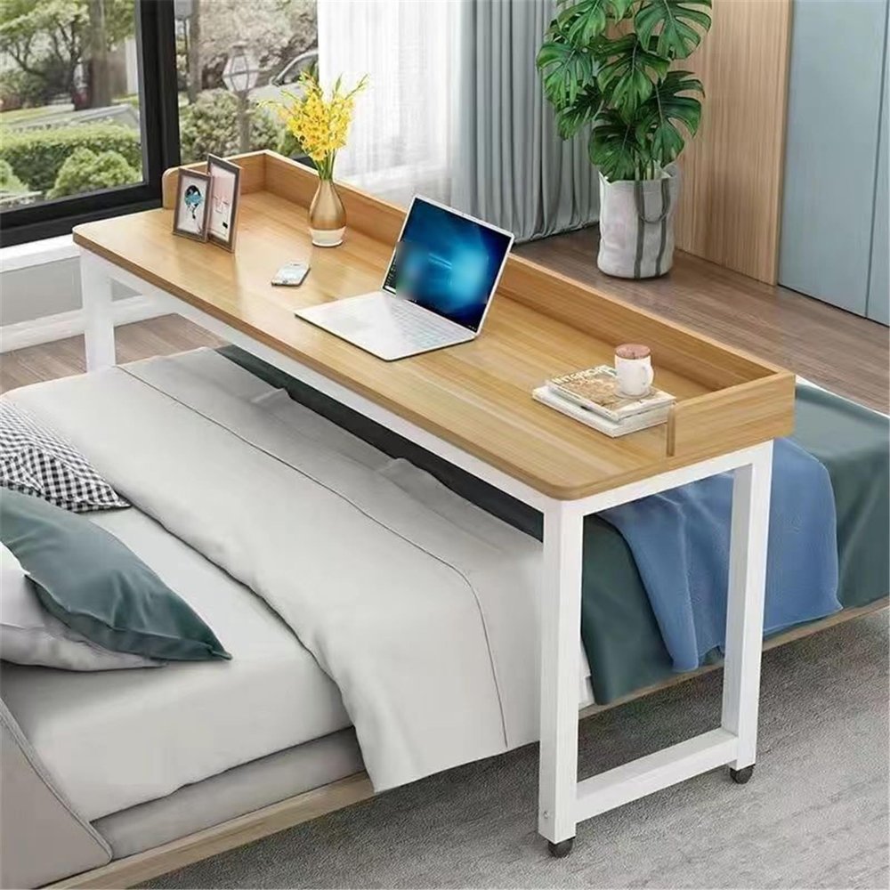 HAJHI Hospital Bed Table Rolling for Breakfast Studying Bedside Table with Wheels Leisure Day Overbed Table for Computer Games(170 * 40 * 80cm,White walnut - B)