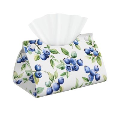 Blueberry Long Tissue Box Cover Faux Leather Tissue Holder, Stylish Tissue Dispenser For Bathroom, Living Room, Office, Bedroom, Car Use