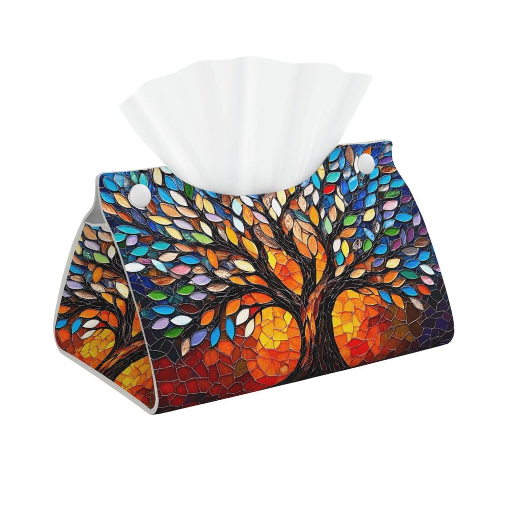 Art Tee Long Tissue Box Cover Faux Leather Tissue Holder, Stylish Tissue Dispenser For Bathroom, Living Room, Office, Bedroom, Car Use