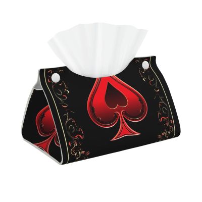 Ace Of Spades Long Tissue Box Cover Faux Leather Tissue Holder, Stylish Tissue Dispenser For Bathroom, Living Room, Office, Bedroom, Car Use