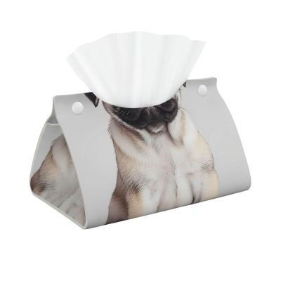 Pug Dog Long Tissue Box Cover Faux Leather Tissue Holder, Stylish Tissue Dispenser For Bathroom, Living Room, Office, Bedroom, Car Use
