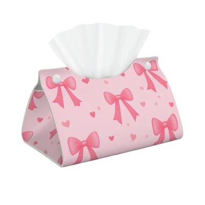 Bows Long Tissue Box Cover Faux Leather Tissue Holder, Stylish Tissue Dispenser For Bathroom, Living Room, Office, Bedroom, Car Use