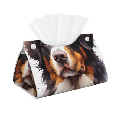 Bernese Mountain Dog Long Tissue Box Cover Faux Leather Tissue Holder, Stylish Tissue Dispenser For Bathroom, Living Room, Office, Bedroom, Car Use
