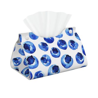 Blueberry Long Tissue Box Cover Faux Leather Tissue Holder, Stylish Tissue Dispenser For Bathroom, Living Room, Office, Bedroom, Car Use