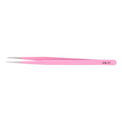 LUCKDANO Anti Static Eyelash Grafting Tweezers Professional Stainless Steel Pink Assist in Grafting Eyelashes with Plastic Protective Shell (CS-11)