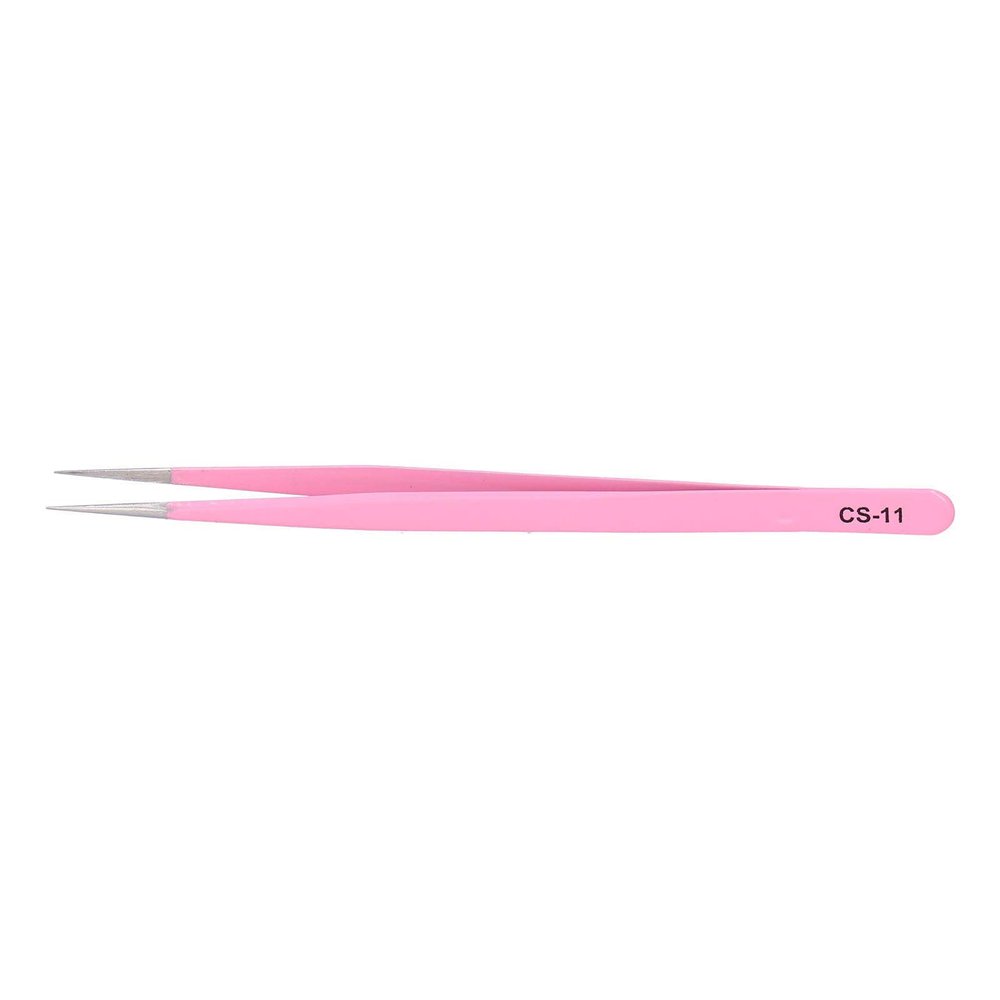 LUCKDANO Anti Static Eyelash Grafting Tweezers Professional Stainless Steel Pink Assist in Grafting Eyelashes with Plastic Protective Shell (CS-11)
