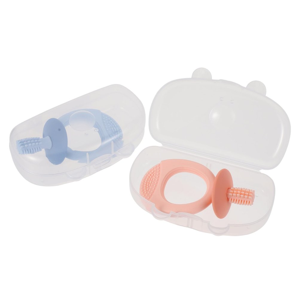 CTIRCHIU 2 Pcs Baby Silicone Toothbrush Set with Soft Food Grade Silicone Bristles, Comfortable to Use and Prevents Teeth Recession, Lightweight Design for Birthday and Baby Random Color