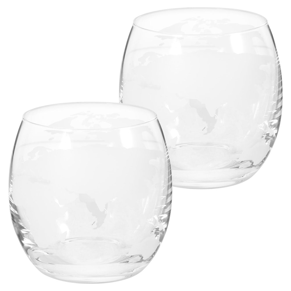 LIGIGWASH Globe Patterned Glass Tumblers 2pcs Set 12oz Cups for Cocktail Whiskey Home Bar