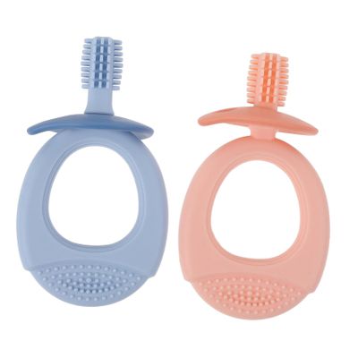 SECFOU Baby Silicone Toothbrushes Random Color 2 Pcs with Soft Bristles and Teether Multifunctional Portable Oral Cleaning Brush Safe for Baby Shower Or Birthday