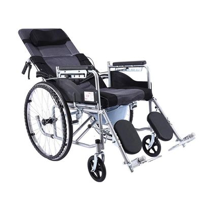 Lightweight Folding Wheelchair - 6-Position Reclining, Dual Hand Brake & Lifting Leg - Portable High Carbon Steel Construction - Easy Storage