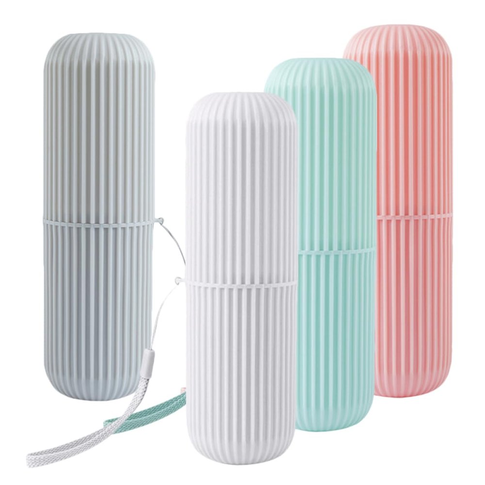 Beaupretty 4pcs Portable Toothbrush Holder Travel Toothbrush Case with Lid, Detachable Toothpaste Storage Container, Bathroom Cup Set for Outdoor and Travel Use
