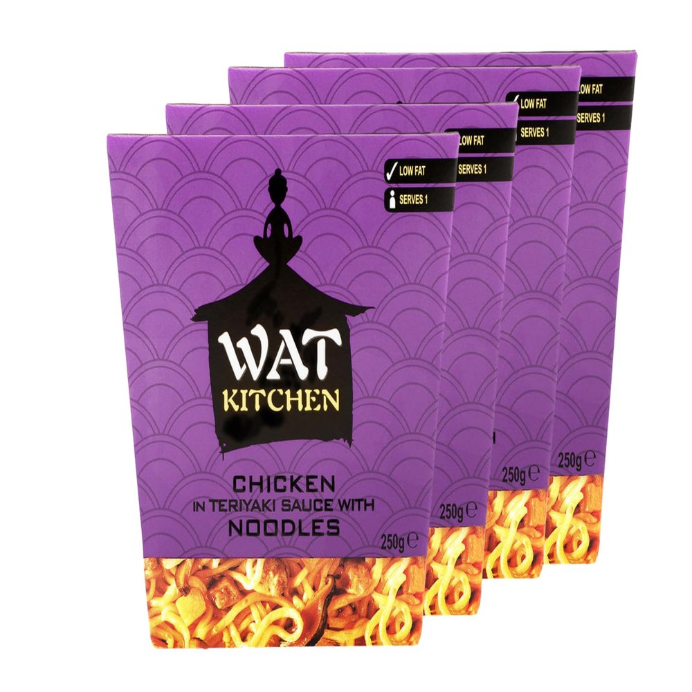 WAT KITCHEN Chicken In Teriyaki Sauce 250g X Pack Of 4 - Chicken In Teriyaki Sauce With Noodles - Low Fat - Serves 1