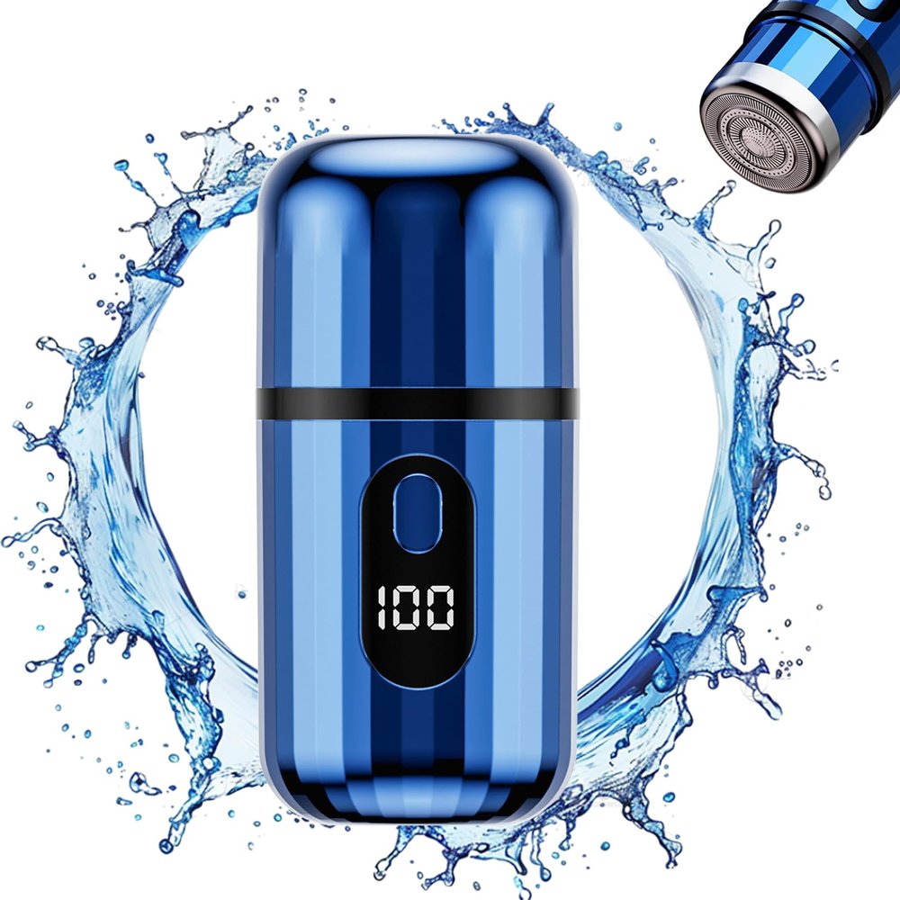 Mini Electric Shaver for Men Women, USB-C Rechargeable Capsule Razor with Wet and Dry Shaving, Portable Shaver with Digital Display, Cordless Compact Shaver for Travel Home Business Trip (Blue)