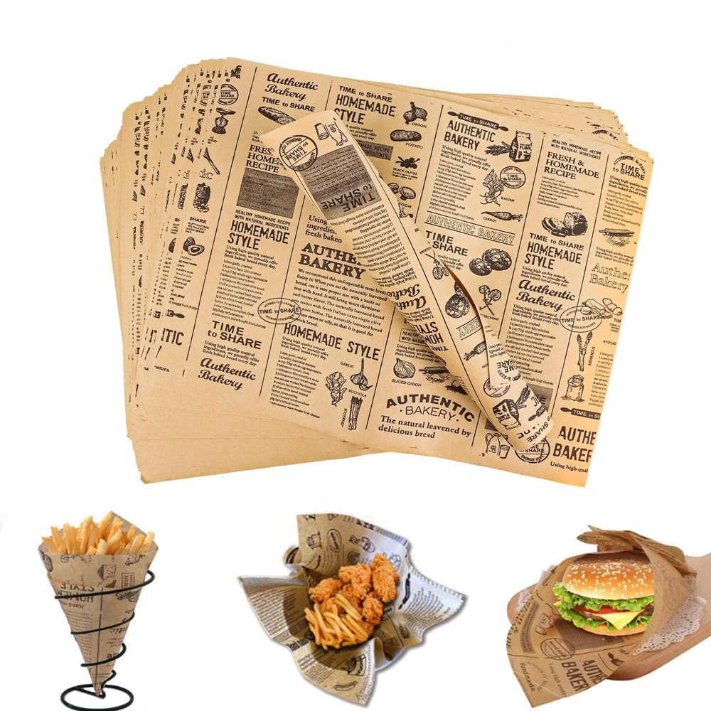 100 Pcs Greaseproof Paper Sheets,Baking Paper,Baking Parchment,Food Burger Papers for Bread Sandwich Burger Pizza Fries(28x38cm)