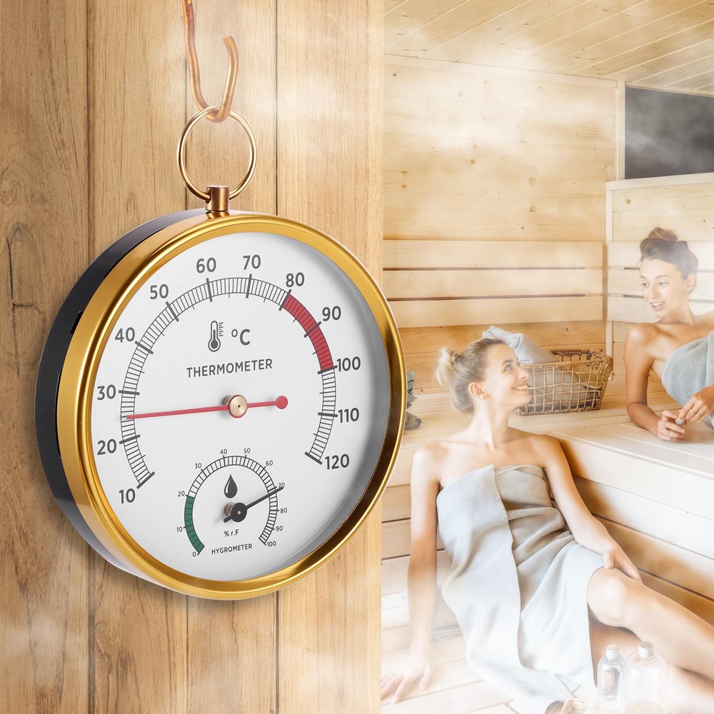 2-in-1 Sauna Thermometer and Hygrometer, Stainless Steel Round Sauna Thermo-Hygrometer High Accuracy Sauna Accessories, Digital Thermo-Humidity Meter for Steam/Sauna Room/Home Office