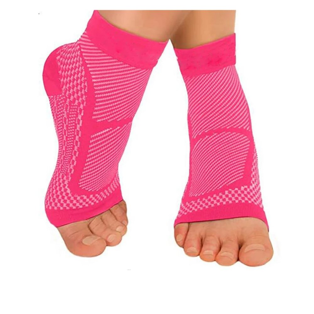 QSCTYG 1Pair Ankle Brace Compression Sleeve - Relieves Achilles Tendonitis, Joint Pain. Plantar Fasciitis Sock with Foot Arch Support(Pink,L XL)