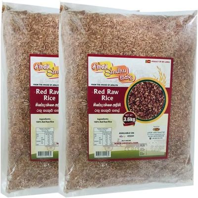 Sindhu Red Raw Rice 3.6kg Soft Texture and Aroma Ideal for Daily Cooking Product from Sri Lanka Pack of 2
