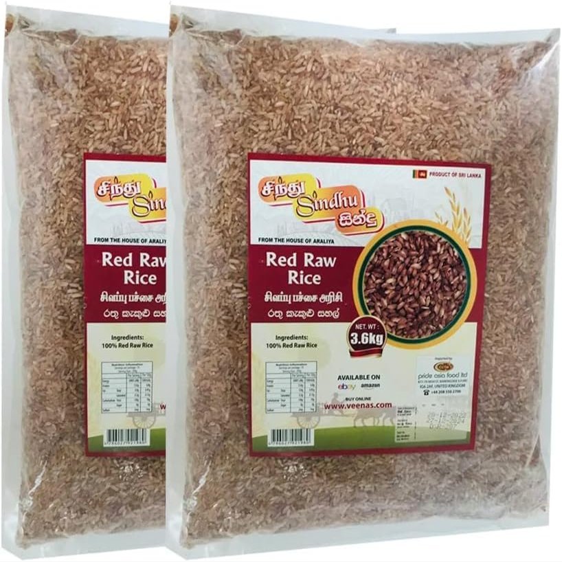 Sindhu Red Raw Rice 3.6kg Soft Texture and Aroma Ideal for Daily Cooking Product from Sri Lanka Pack of 2