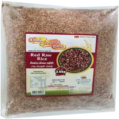 Sindhu Red Raw Rice 3.6kg Soft Texture and Aroma Ideal for Daily Cooking Product from Sri Lanka Pack of 1